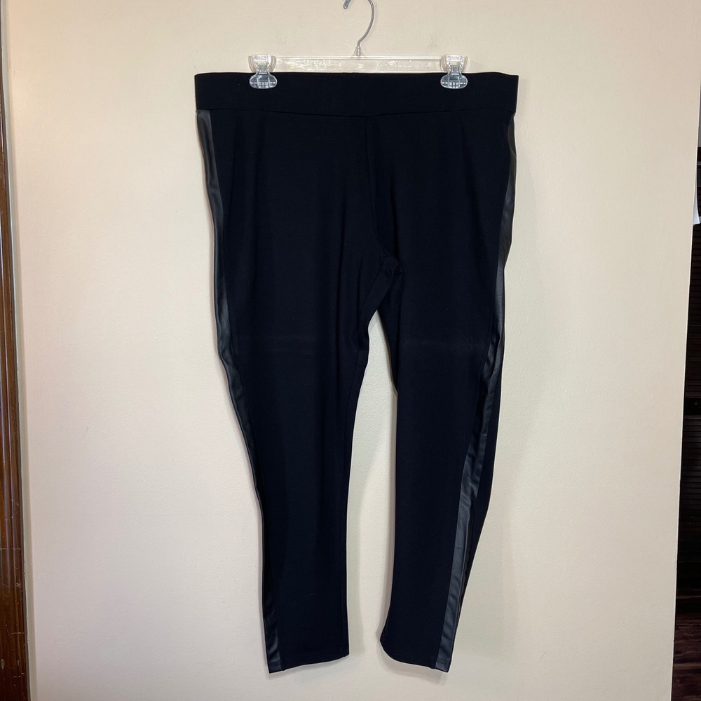 American Rag Cie Womens 3X Black Faux Leather Stripe Ponte Leggings High Rise
